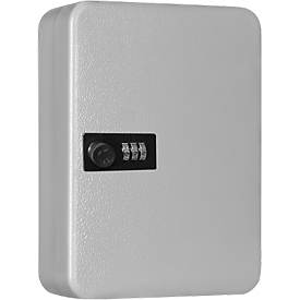 Key box SK 20 ZK, for wall-mounting, 20 hooks, door hinge right, mechanical combination lock, incl. anchoring material, W 180 x D 80 x H 250 mm, powder-coated sheet steel, light grey RAL 7035