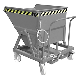 Kiepbak Bauer KS 400, staal, grijs, B 1220 x D 1200 x H 1115 mm, 400 l, tot 1000 kg, looprollen, handmatige kiepinrichting