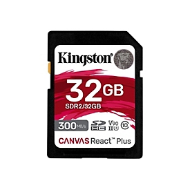 Kingston 32GB Canvas React Plus SDHC UHS-II 300R/260W U3 V90 for Full HD/4K/8K - 32 Go - SD - Classe 10 - UHS-II - 300 Mo/s - 260 Mo/s