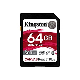 Kingston 64GB Canvas React Plus SDXC UHS-II 300R/260W U3 V90 for Full HD/4K/8K - 64 Go - SD - Classe 10 - UHS-II - 300 Mo/s - 260 Mo/s