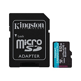 Kingston Canvas Go! Plus - Flash-Speicherkarte (microSDXC-an-SD-Adapter inbegriffen) - 512 GB - A2 / Video Class V30 / UHS-I U3 / Class10 - microSDXC UHS-I