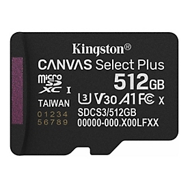 Kingston Canvas Select Plus - Flash-Speicherkarte - 512 GB - A1 / Video Class V30 / UHS-I U3 / Class10 - microSDXC UHS-I
