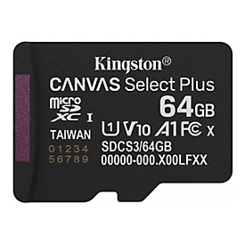 Kingston Canvas Select Plus - Flash-Speicherkarte - 64 GB - A1 / Video Class V10 / UHS-I U1 / Class10 - microSDXC UHS-I