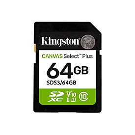 Kingston Canvas Select Plus - Flash-Speicherkarte - 64 GB - Video Class V10 / UHS-I U1 / Class10 - SDXC UHS-I