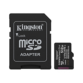Kingston Canvas Select Plus - Flash-Speicherkarte (microSDXC-an-SD-Adapter inbegriffen) - 512 GB - A1 / Video Class V30 / UHS Class 3 / Class10 - microSDXC UHS-I