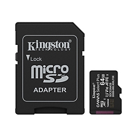Kingston Canvas Select Plus - Flash-Speicherkarte (microSDXC-an-SD-Adapter inbegriffen) - 64 GB - A1 / Video Class V10 / UHS-I U1 / Class10 - microSDXC UHS-I