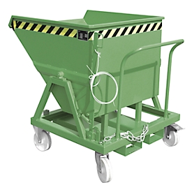 Kippmulde Bauer KS 400, Stahl, grün, B 1220 x T 1200 x H 1115 mm, 400 l, bis 1000 kg, Rollen, Manuelle Kippvorrichtung