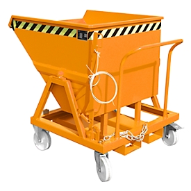 Kippmulde Bauer KS 400, Stahl, orange, B 1220 x T 1200 x H 1115 mm, 400 l, bis 1000 kg, Rollen, Manuelle Kippvorrichtung