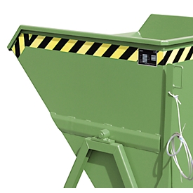 Kippmulde Bauer KS 550, Stahl, grün, B 1245 x T 1200 x H 1170 mm, 550 l, bis 1000 kg, Rollen, Manuelle Kippvorrichtung