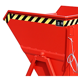 Kippmulde Bauer KS 550, Stahl, rot, B 1245 x T 1200 x H 1170 mm, 550 l, bis 1000 kg, Rollen, Manuelle Kippvorrichtung