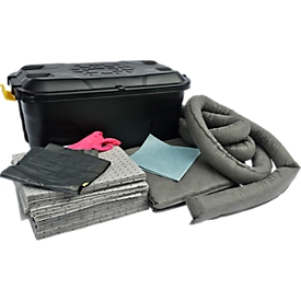 Kit d'absorbants en coffre plastique mobile avec couvercle et poignée, 75 l, gris, 369 pièces