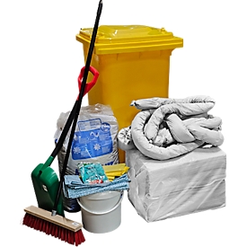 Kit d'intervention blanc pour les huiles dans un conteneur mobile, capacité d'absorption 200 L, 167 p. dans le set
