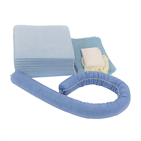 Kit d'urgence anti-fuites absorbe l'huile bleu, absorption 20 L, 41 p., dans une pochette en PVC