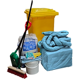 Kit d'urgence anti-fuites dans caisson mobile, 167 p., absorbe l'huile bleu, capacité d'absorption 200 L
