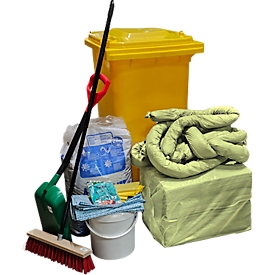 Kit d'urgence anti-fuites dans caisson mobile, 167 p., pour produits chimiques, capacité d’absorption 200 L