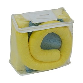 Kit d'urgence anti-fuites universel jaune, absorption 20 L, 41 p., dans une pochette en PVC