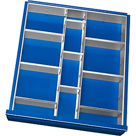 Kit de compartimentation Rau 2-9, adapté aux établis types 7125-1, 7126-1, 7502-1, 7509-1, 7513-1, hauteur des tiroirs 180-360 mm, non conducteur