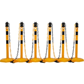 Kit de potelets à chaîne, 6 potelets + 5 chaînes, jaune-noir