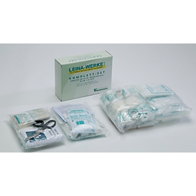 Kit de premiers secours Leina-Werke 13157, 85 pièces, édition 2021-11, pochette en film plastique compacte, emballage hygiénique, étiquette indiquant la date de péremption
