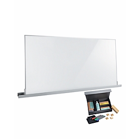 Kit de tableau blanc Sigel « Meet up », magnétique, 900 x 1800 mm, avec rail mural et kit de démarrage, blanc/argent