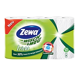 Kitchen rolls Zewa Wipe &amp; Away Light, 3-ply, 30% less fibers, package with 4 rolls of 48 cloths each, in 100% recyclable packaging.