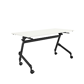 Klappbarer Schreibtisch, mit 4 feststellbaren Rollen, Rechteck, Rundrohr, B 1400 x T 600 x H 720 mm, weiß/schwarz