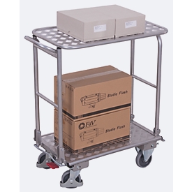 Klappbügelwagen, Aluminium/ Riffelblech, alusilber, 2 Etagen, L 720 x B 450 mm, klappbarer mit Querstrebe, TPE-Rollen mit EasySTOP, bis 150 kg