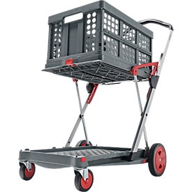 Klappmobil CLAX®, 2 Etagen, Tragkraft bis 60 kg, Lenk- & Bockrollen, inkl. 46 l Klappbox, Aluminium & Kunststoff, grau/rot