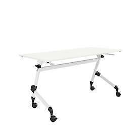 Klapptisch, mit 4 feststellbaren Rollen, Rechteck, Rundrohr, B 1400 x T 600 x H 720 mm, weiss/weiss
