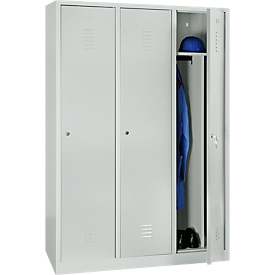 Kledinglocker, 3 deuren, B 1200 x H 1800 mm cilinderslot, lichtgrijs