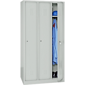 Kledinglocker, 3 deuren, B 900 x H 1800 mm cilinderslot, lichtgrijs