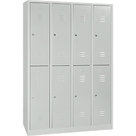 Kledinglocker, 4 compartimenten in twee rijen, B 1170 x H 1950 mm cilinderslot, lichtgrijs/lichtgrijs