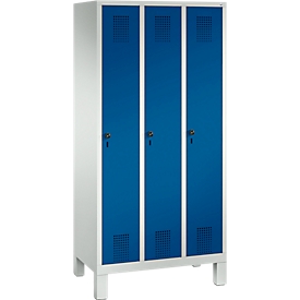Kledinglocker Evolo S 3000, staal, 3 compartimenten, veiligheidsdraaigrendelslot, lichtgrijs RAL 7035/gentiaanblauw RAL 5010