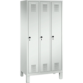 Kledinglocker Evolo S 3000, staal, 3 compartimenten, veiligheidsdraaigrendelslot, lichtgrijs RAL 7035/lichtgrijs RAL 7035