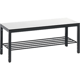 Kleedbank Basic Plus, voor vochtige ruimtes, zonder rugleuning, 4-poots frame zwartgrijs RAL 7021, met schoenenrek, B 1000 mm, decor wit