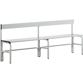 Kleedkamerbank, rvs buis/aluminium, enkel met rugleuning, L 2000 mm, lichtgrijs