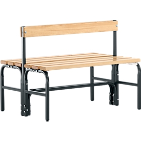 Kleedkamerbank, stalen buizen/hout, dubbel, met rugleuning, L 1015 mm, antraciet