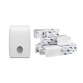Kleenex® vouwhanddoeken Ultra Interfold 6789, 2 x 2790 vellen + 1 x Kimberly-Clark® handdoekdispenser Aquarius 6945 gratis