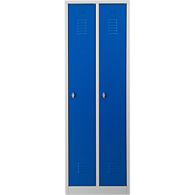 Kleiderspind, 2 Türen, B 600 x H 1800 mm, Drehriegelverschluss, lichtgrau/enzianblau
