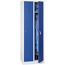 Kleiderspind, 2 Türen, B 800 x H 1800 mm, Vorhängeschloss, lichtgrau/blau