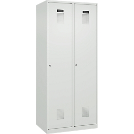 Kleiderspind C+P Evolo Plus, 2 Abteile, 400 mm breit, Zylinderschloss, Soft-Anschlag, B 800 x T 500 x H 1850 mm, lichtgrau/lichtgrau
