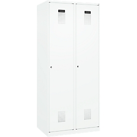 Kleiderspind C+P Evolo Plus, 2 Abteile, 400 mm breit, Zylinderschloss, Soft-Anschlag, B 800 x T 500 x H 1850 mm, verkehrsweiß/verkehrsweiß