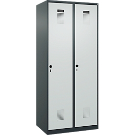 Kleiderspind C+P Evolo Plus, 2 Abteile, Anschlag rechts, Sicherheits-Drehriegel, B 800 x T 500 x H 1850 mm, anthrazitgrau/lichtgrau