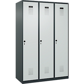 Kleiderspind C+P Evolo Plus, 3 Abteile, 400 mm breit, Drehriegel, Soft-Anschlag, B 1.200 x T 500 x H 1.850 m, anthrazitgrau/lichtgrau