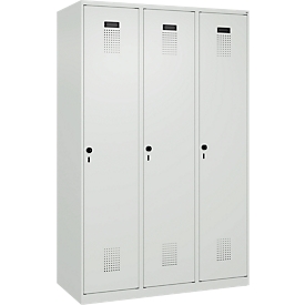 Kleiderspind C+P Evolo Plus, 3 Abteile, 400 mm breit, Drehriegel, Soft-Anschlag, B 1.200 x T 500 x H 1.850 m, lichtgrau/lichtgrau