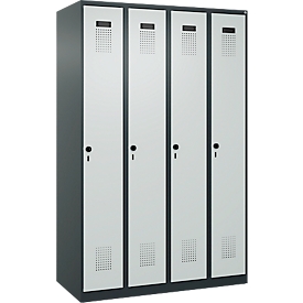Kleiderspind C+P Evolo Plus, 4 Abteile, Anschlag rechts, Sicherheits-Drehriegel, B 1200 x T 500 x H 1850 mm, anthrazitgrau/lichtgrau