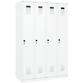 Kleiderspind C+P Evolo Plus, 4 Abteile, Anschlag rechts, Sicherheits-Drehriegel, B 1200 x T 500 x H 1850 mm, verkehrsweiß/verkehrsweiß