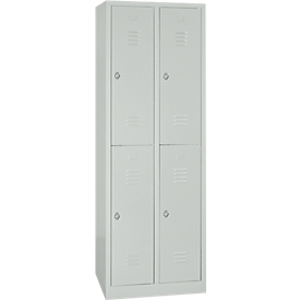 Kleiderspind, doppelstöckig, 2 x 2 Abteile, Drehriegelverschluss, lichtgrau/lichtgrau