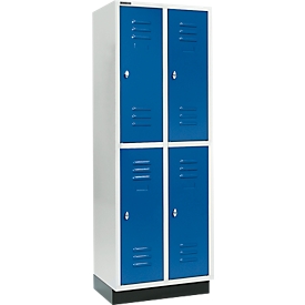 Kleiderspind, mit 2 x 2 Abteilen, 300 mm, mit Sockel, Drehriegelverschluss, Tür enzianblau