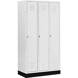 Kleiderspind mit 3 Abteilen, 300 mm, Drehriegelverschluss, mit Sockel, Tür lichtgrau